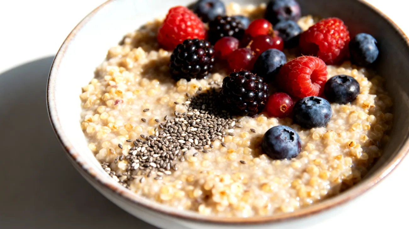 Porridge di quinoa con semi di chia e frutti di bosco"